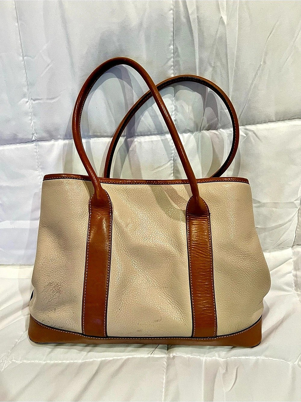 Ann Taylor Two-Tone Tote in Beige & Brown